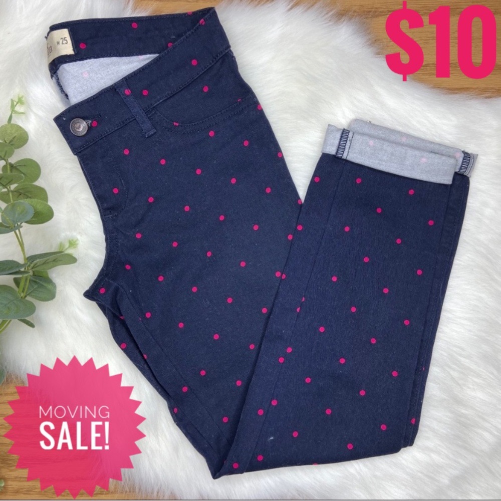 Hollister Polka Dot Jeans Navy and Pink